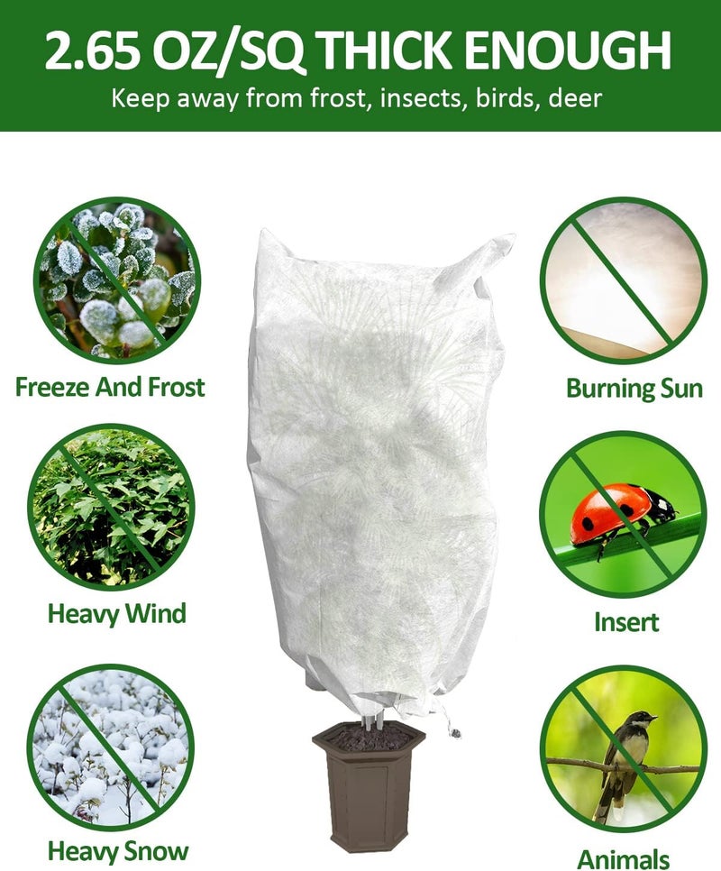 EAONE 12 Pack Plant Covers Freeze Protection, 24x32'' Winter Frosts Cloth for Outdoor Plants, Reusable Frost Blankets Drawstring Bags for Cold Freeze Sun Protection Bird Insect Prevention,White - Image 3